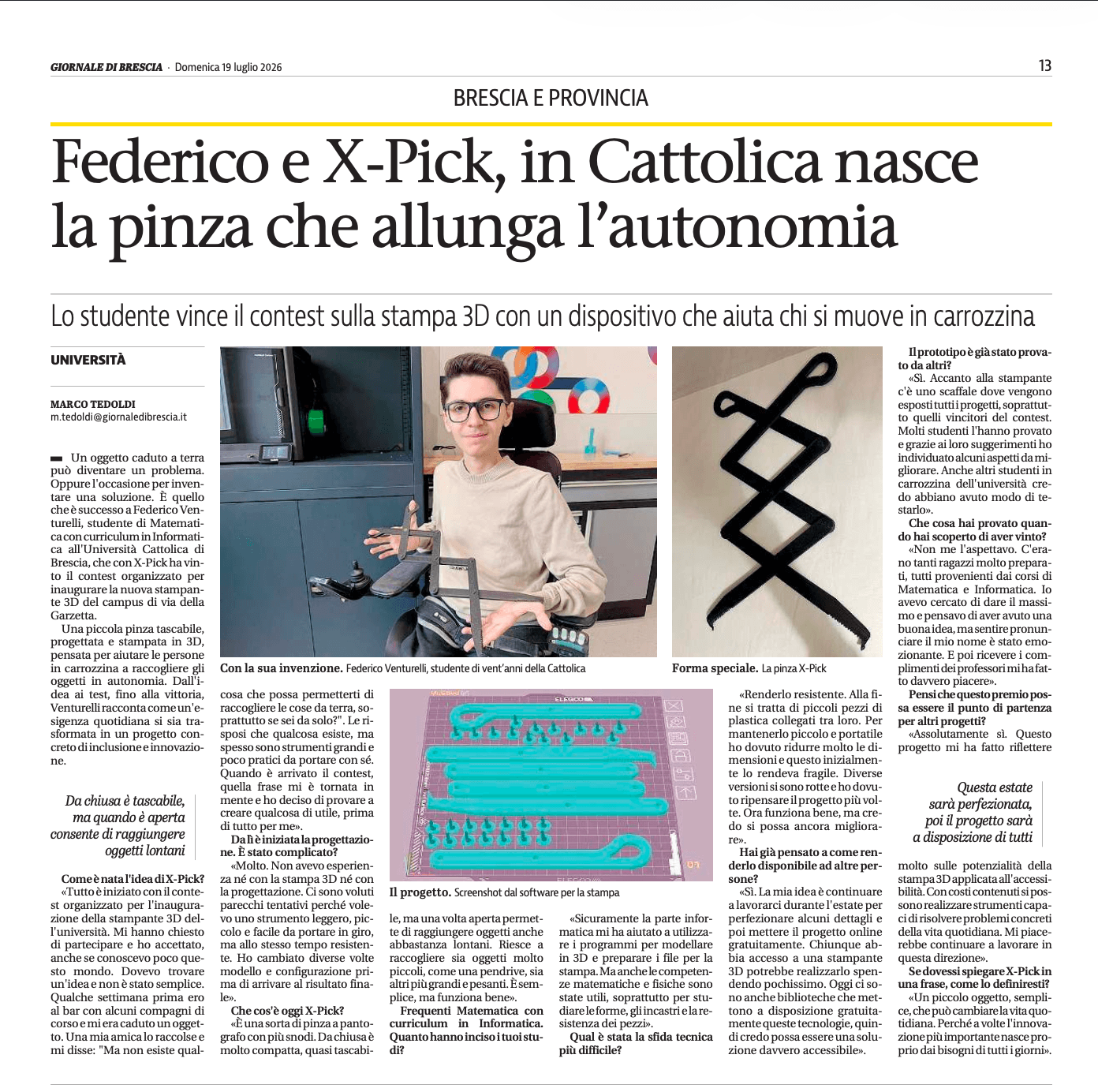 Articolo Giornale di Brescia su X-Pick
